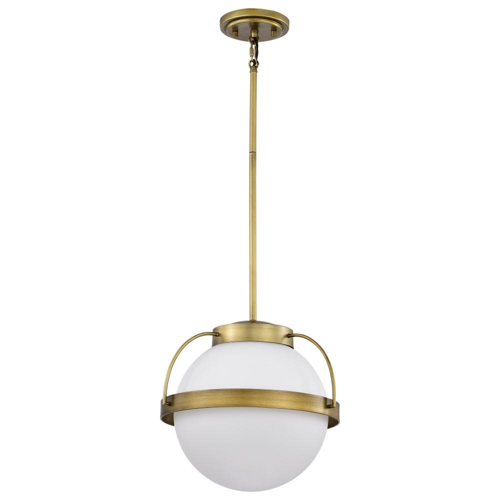 Lakeshore 1 Light Medium Pendant; Natural Brass Finish; White Opal Glass