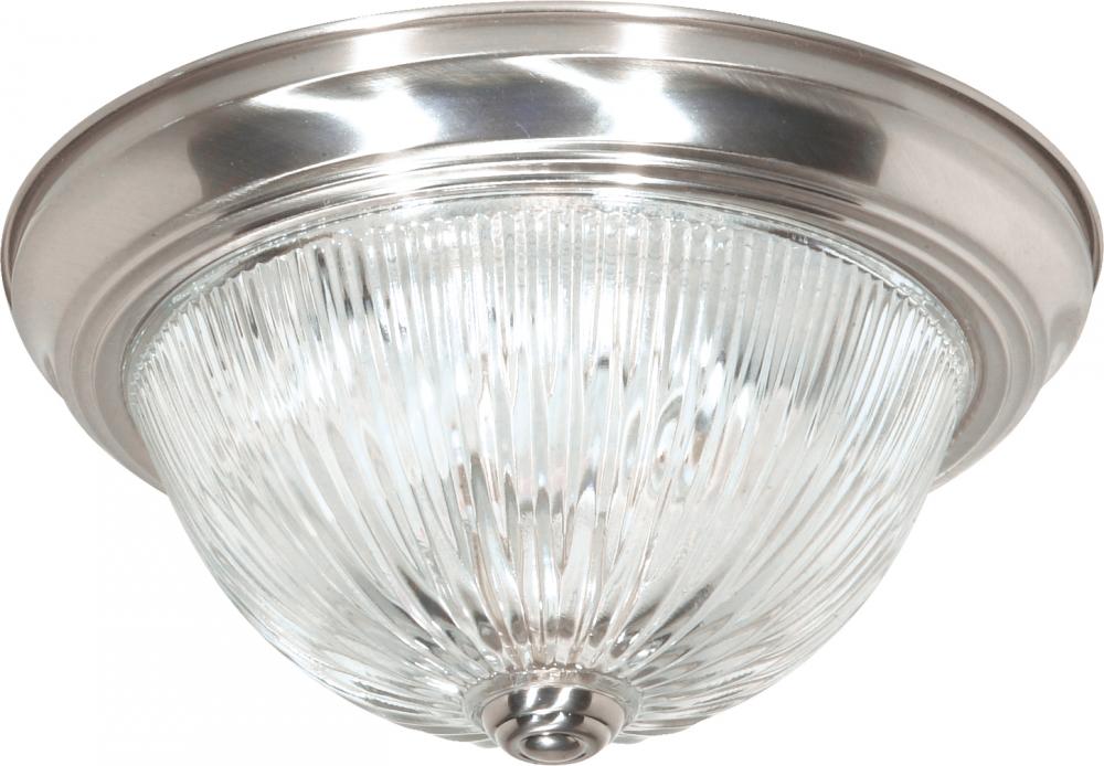 3 Light - 15" Flush with Ribbed Glass - Brushed Nickel Finish