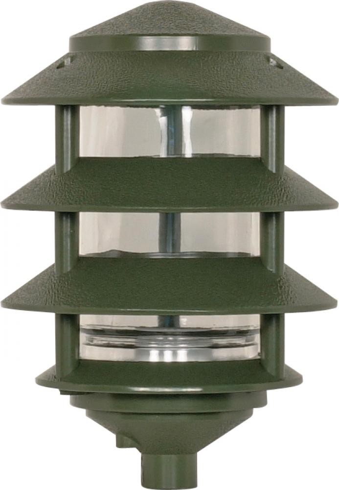 1 Light - 9" Pathway Light - Three Louver - Small Hood - Green Finish