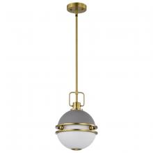 Nuvo 60/7875 - Everton 1 Light Pendant; 10 Inches; Matte Gray & Brass Finish; Etched Opal Glass