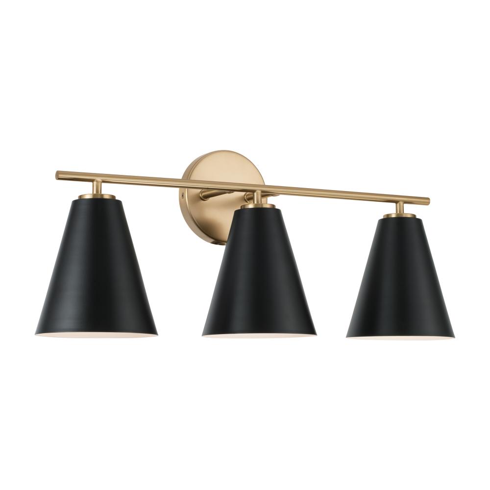 24"W x 10"H 3-Light Vanity in Matte Brass and Black