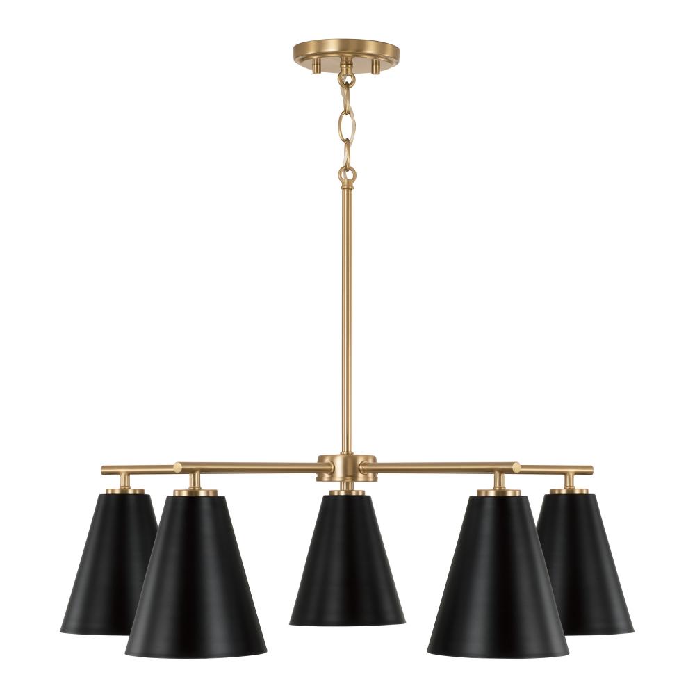 28"W x 8.25"H 5-Light Chandelier in Matte Brass and Black